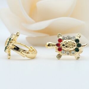 Gold Turtle Earrings with Multicolor Crystals